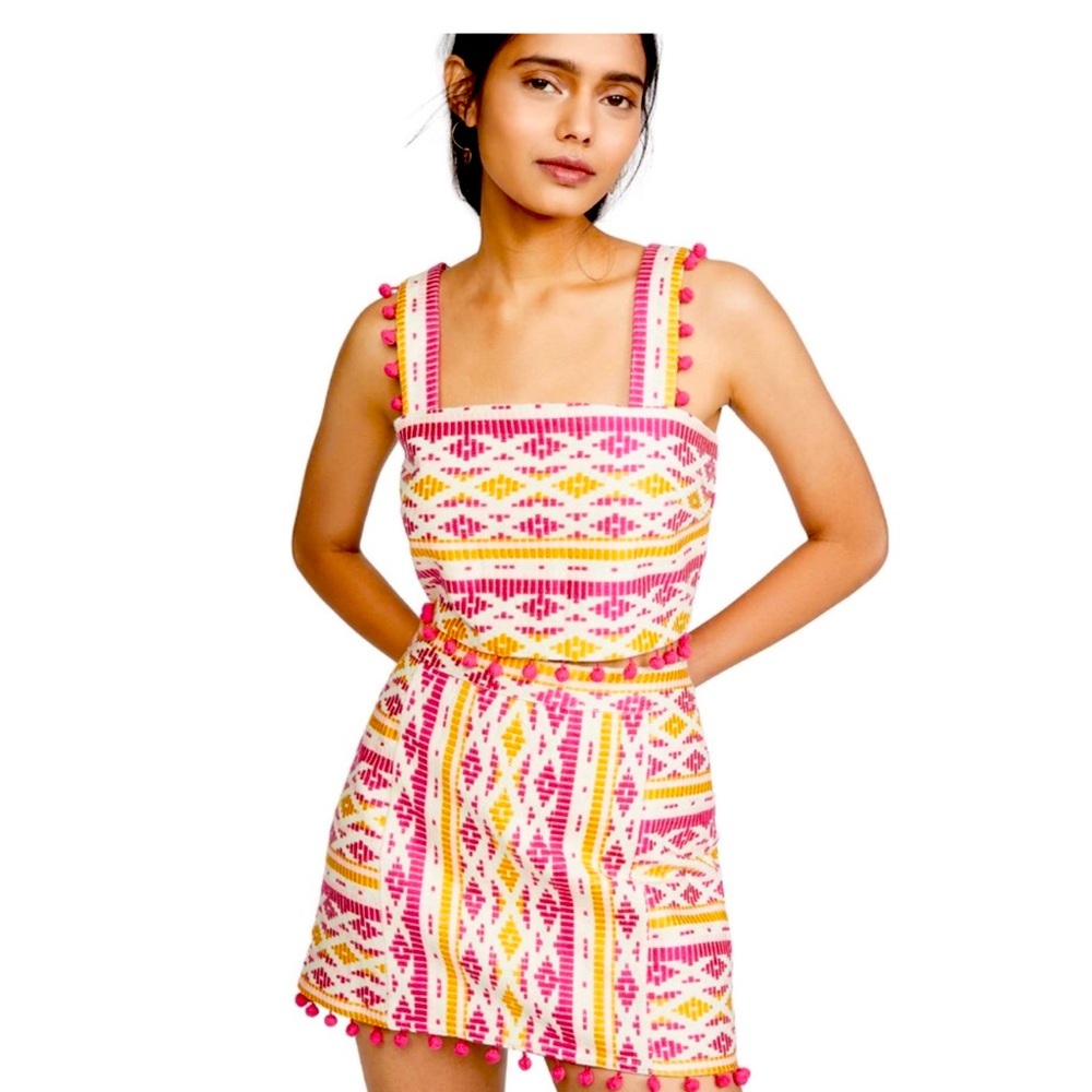 Saylor Dahlia pom pom embroidered skirt and top set women’s sz S